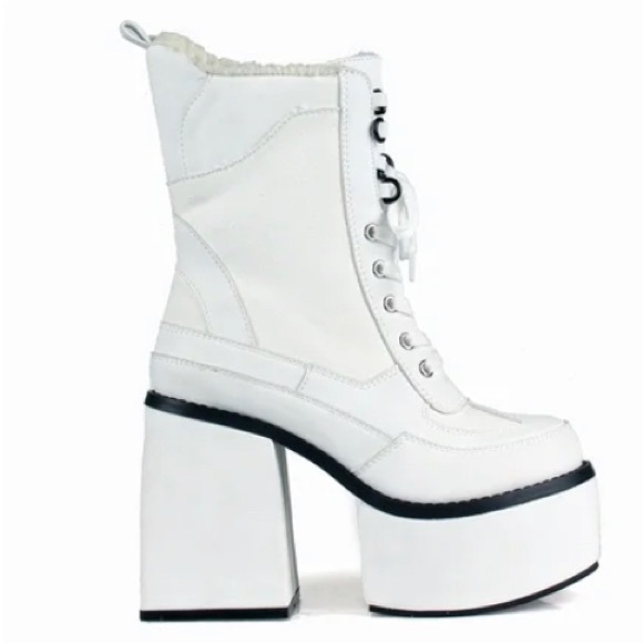 Jalisco White Chunky Heel Platform Combat Boots - Picture 3 of 6